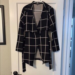 Fashion Nova Black and White Grid Trench Coat